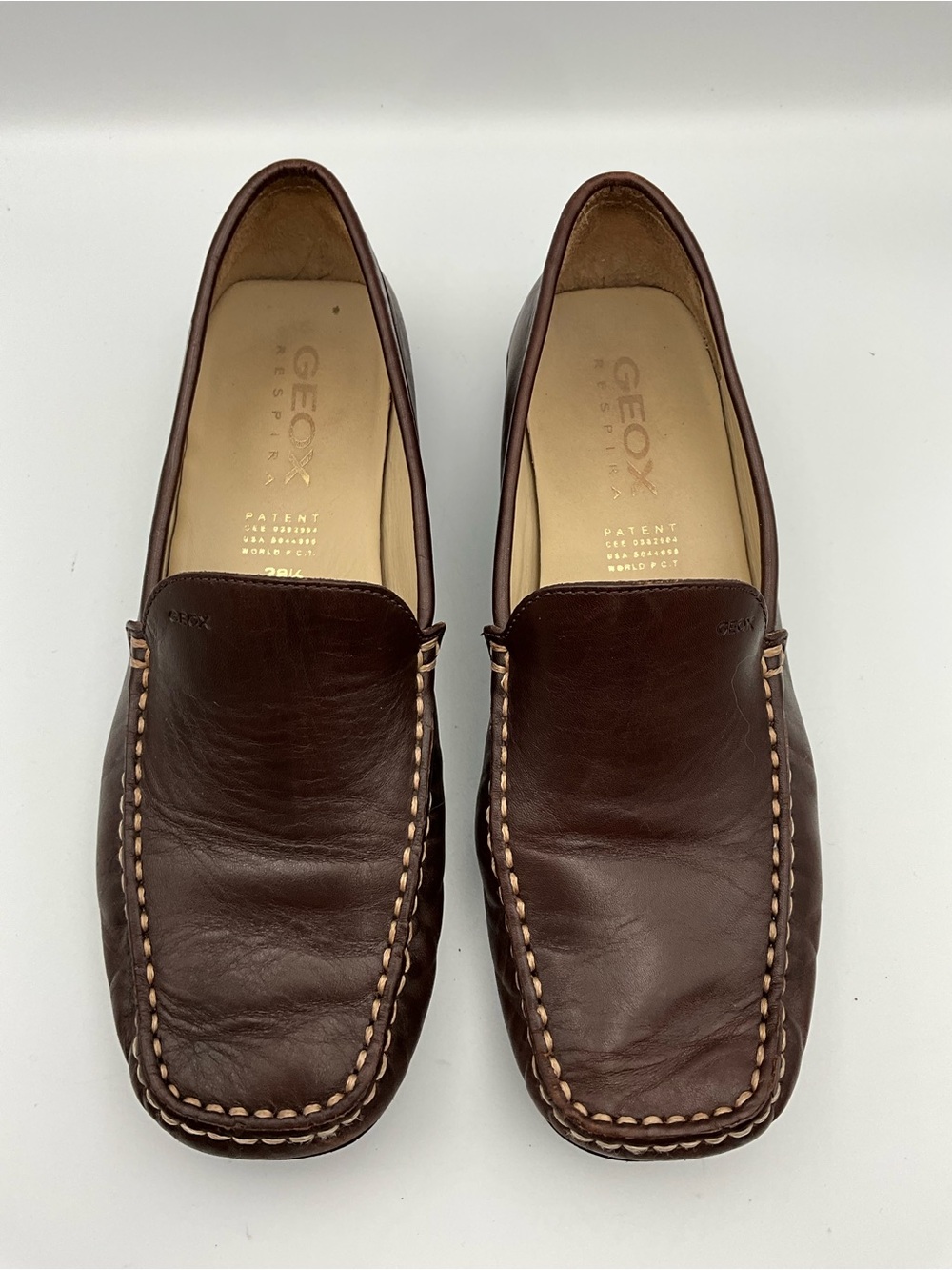 Geox Respirator Loafers Size 8.5 (38.5) Brown Leather Moc Toe Slip-Ons